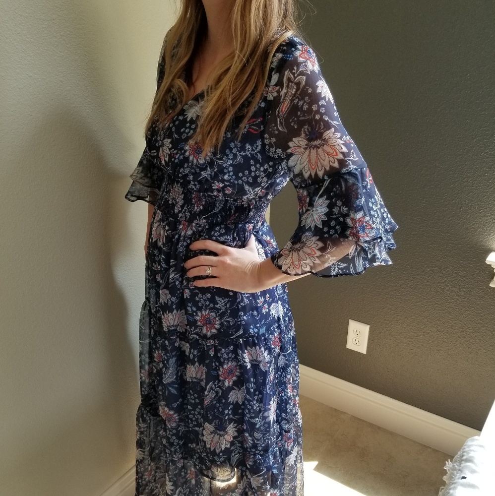 Blue floral boho dress